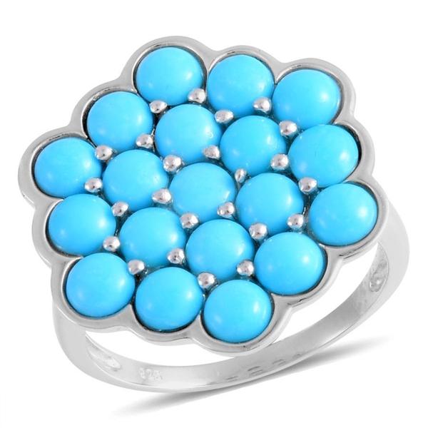 Arizona Sleeping Beauty Turquoise (Rnd) Cluster Ring in Platinum Overlay Sterling Silver 4.250 Ct.