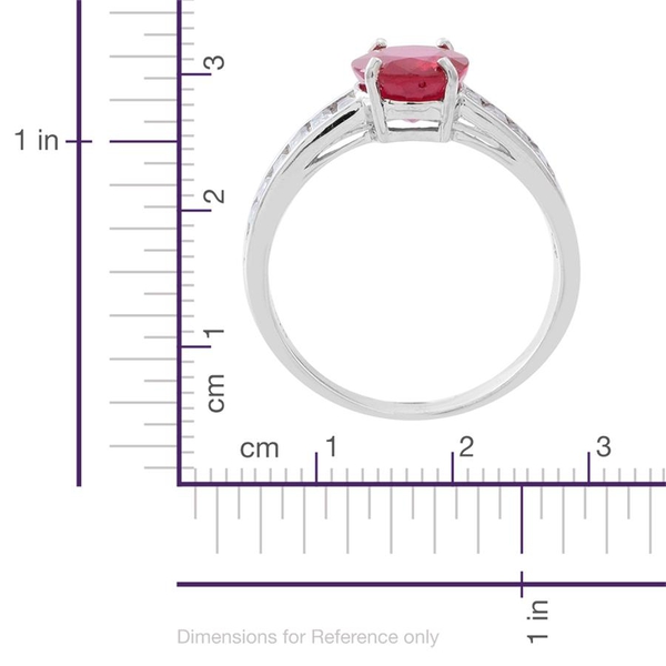 AAA African Ruby (Ovl 3.75 Ct), White Topaz Ring in Rhodium Plated Sterling Silver 5.500 Ct.