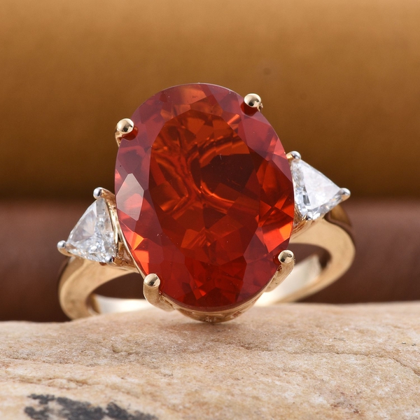 ONE OF A KIND - ILIANA 18K Y Gold AAAA Jalisco Fire Opal (Ovl 6.00 Ct), Diamond Ring 6.500 Ct.