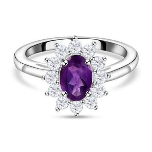 Amethyst and Natural Cambodian Zircon Ring in Sterling Silver 1.04 Ct.