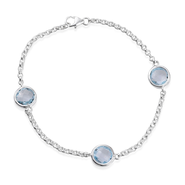 Sky Blue Topaz (Rnd) Trilogy Bracelet (Size 7.5) in Sterling Silver 6.000 Ct.