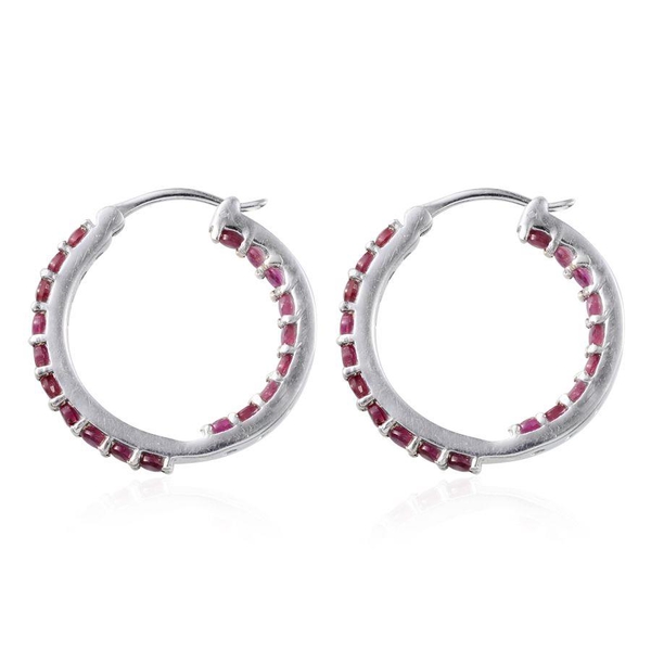 African Ruby (Rnd) Hoop Earrings (with Clasp) in Platinum Overlay Sterling Silver 3.250 Ct.