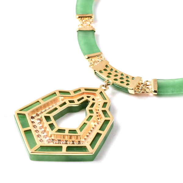 Green Jade and Natural Cambodian Zircon Necklace (Size 18) in Yellow Gold Overlay Sterling Silver 104.59 Ct.