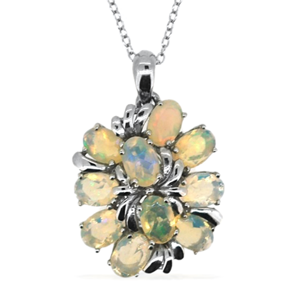 AAA Ethiopian Welo Opal (Ovl) Pendant With Chain in Rhodium Plated Sterling Silver 3.000 Ct.