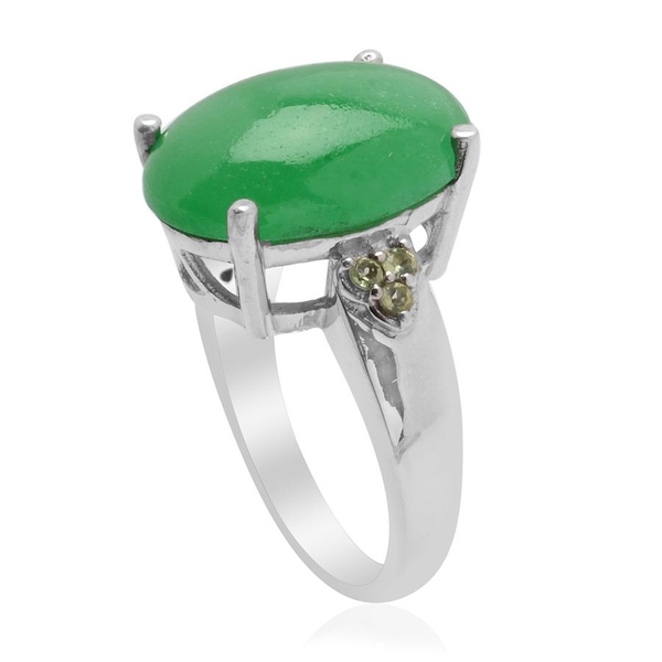 Enhanced Green Jade (Ovl 11.00 Ct) Hebei Peridot Ring in Platinum Overlay Sterling Silver  11.150 Ct.