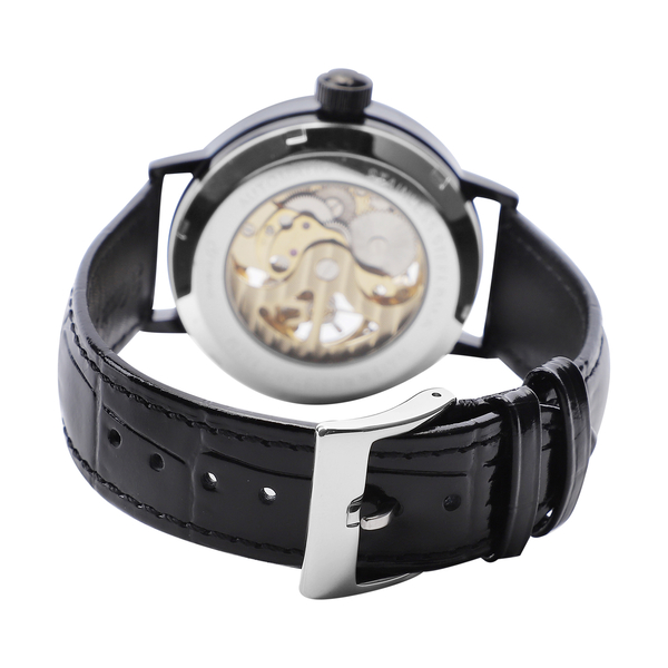 GENOA Automatic Movement Black Dial 3 ATM Water Resistant Watch with Black Colour Genuine Leather