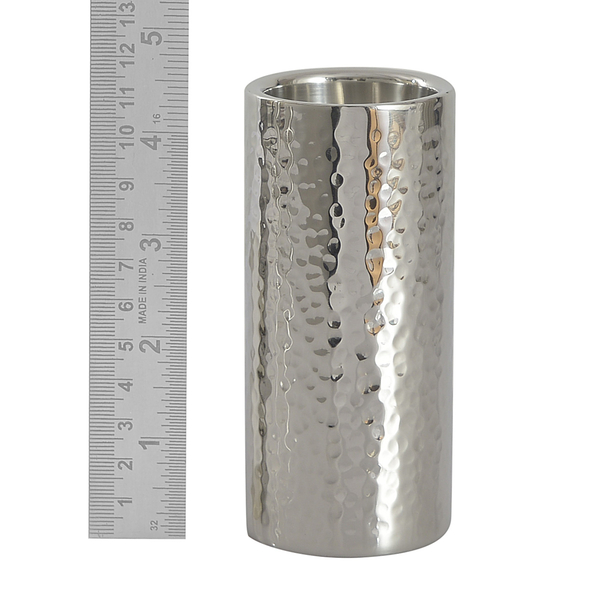 Home Decor - Set of 2 - Round Shape Silver Colour Hammered Tea Light Holder