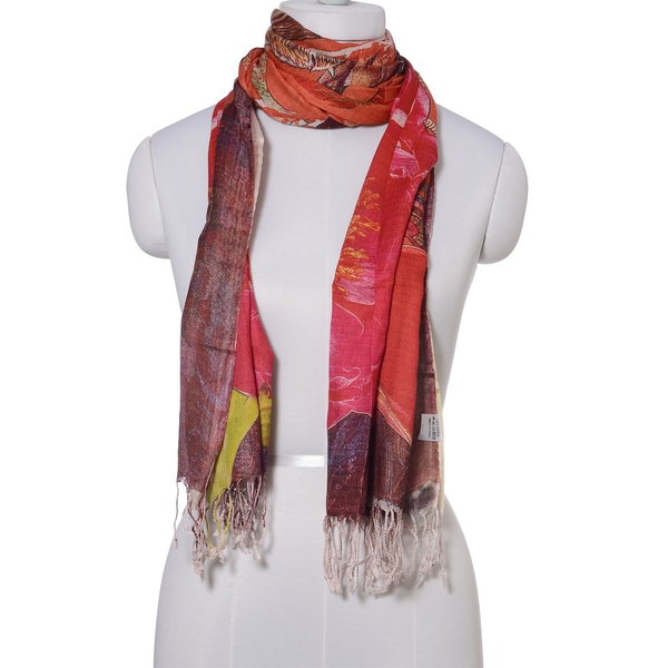 Digital Horse Printed Red and Multi Colour Scarf (Size 180x70 Cm)