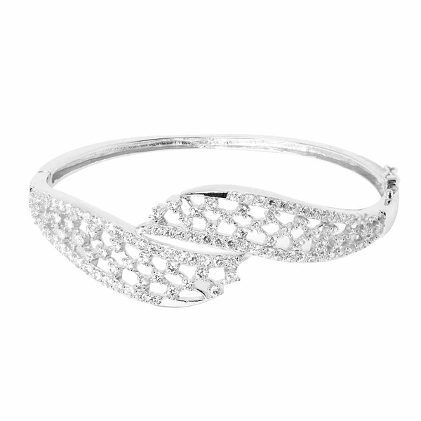 AAA Simulated White Diamond (Rnd) Geometric Bangle in Sterling Silver (Size 7.5) 2.900 Ct.