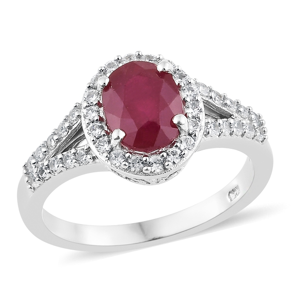 African Ruby (Ovl 2.70 Ct), Natural Cambodian Zircon Ring in Platinum Overlay Sterling Silver 3.500 
