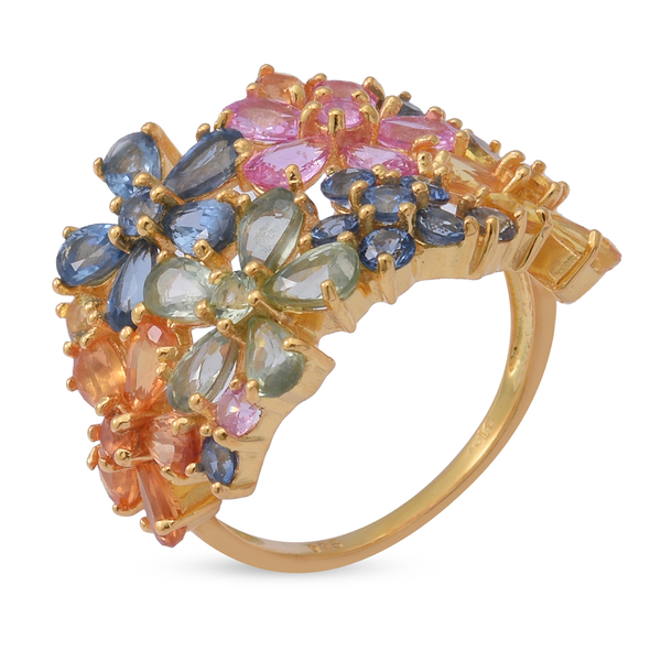 AAA Rainbow Sapphire  Ring in Gold Overlay Sterling Silver 7.51 Ct.