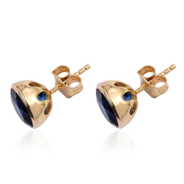 Ceylon Colour Quartz (Rnd) Stud Earrings (with Push Back) in 14K Gold Overlay Sterling Silver 4.500 Ct.