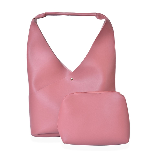 Set of 2 - Pink Colour Handbag (Size 34X25.5X10.5 Cm) and Pouch (Size 23X20X6 Cm)