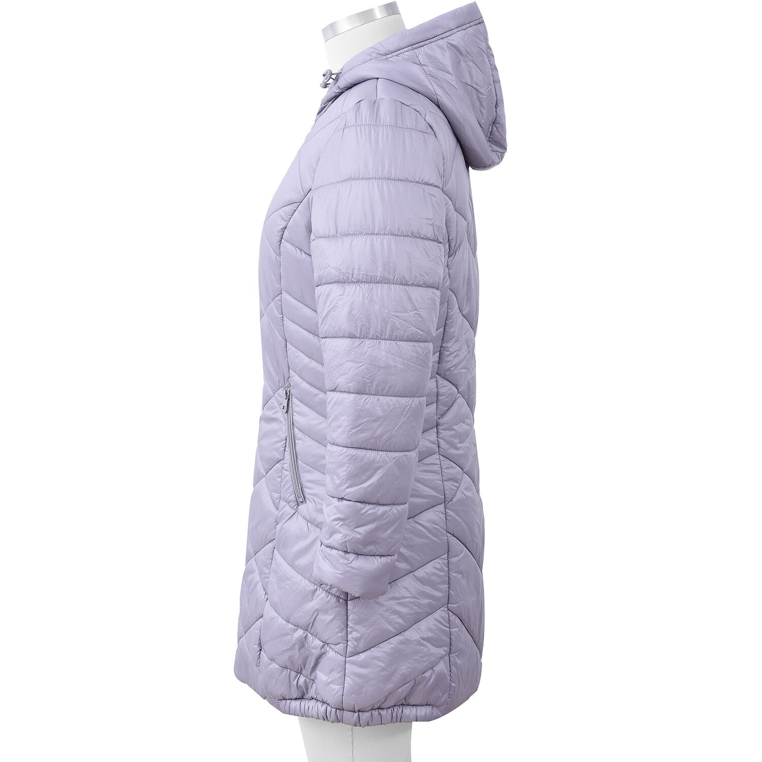 Solid Colour Women Long Puffer Coat with Two Zipper Pockets (Size XL 16 - 18) - Silver Grey