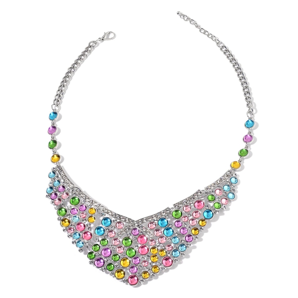 Simulated Multi Colour Stone and White Austrian Crystal Necklace  (Size 20 with 2 inch Extender) in 