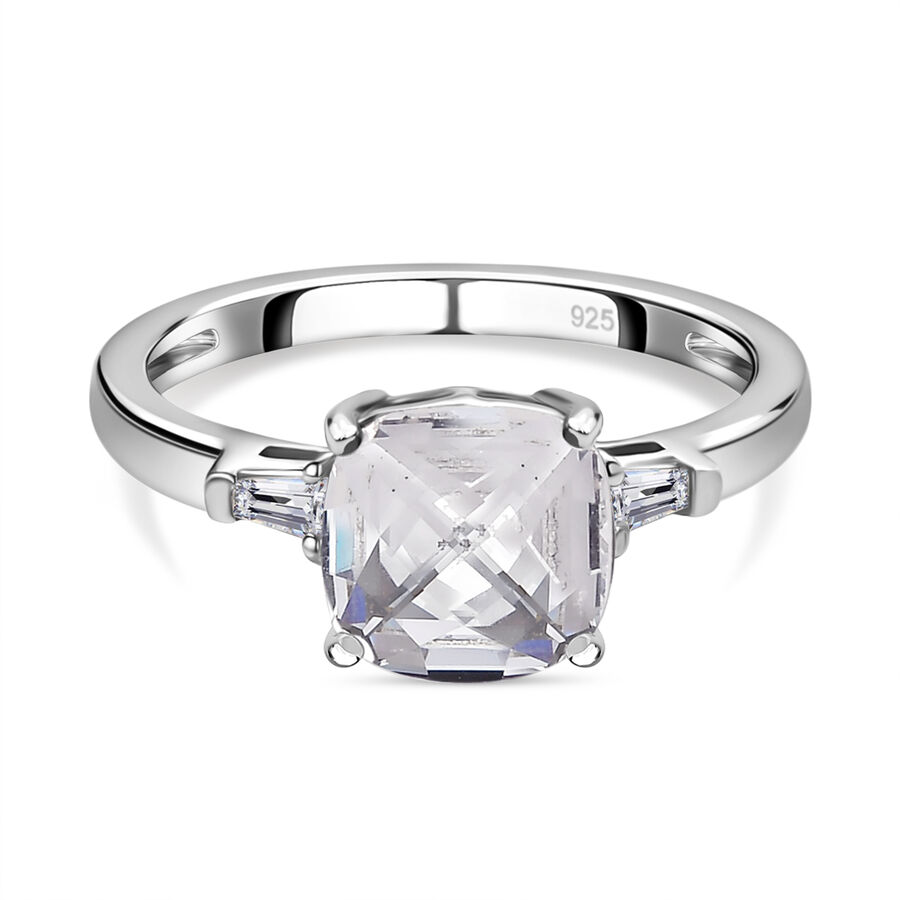 White Finest Austrian Crystal & White Cubic Zirconia Ring in Platinum Overlay Sterling Silver 1.90 Ct