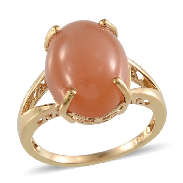 Mitiyagoda Peach Moonstone (Ovl) Solitaire Ring in Yellow Gold Overlay Sterling Silver 9.500 Ct.