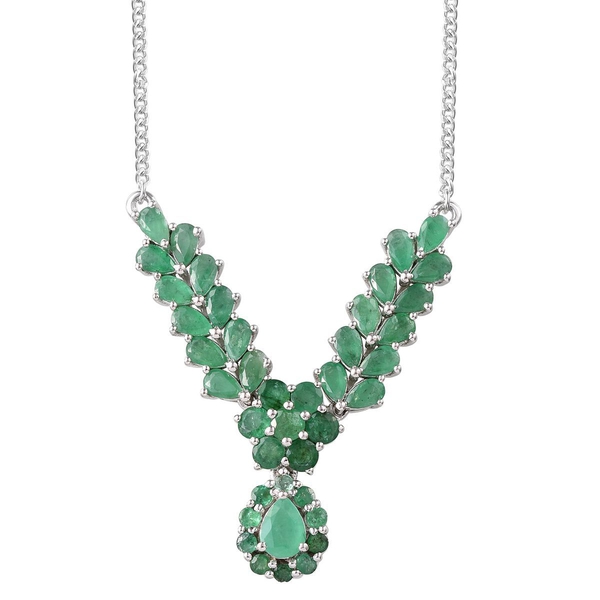 Kagem Zambian Emerald (Pear 0.50 Ct) Necklace (Size 18) in Platinum Overlay Sterling Silver 7.000 Ct