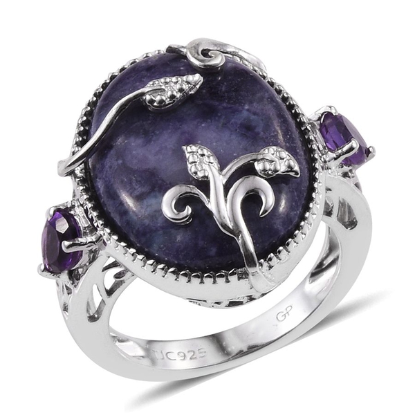 GP Purple Opal (Ovl 9.50 Ct), Amethyst and Kanchanaburi Blue Sapphire Ring in Platinum Overlay Sterl