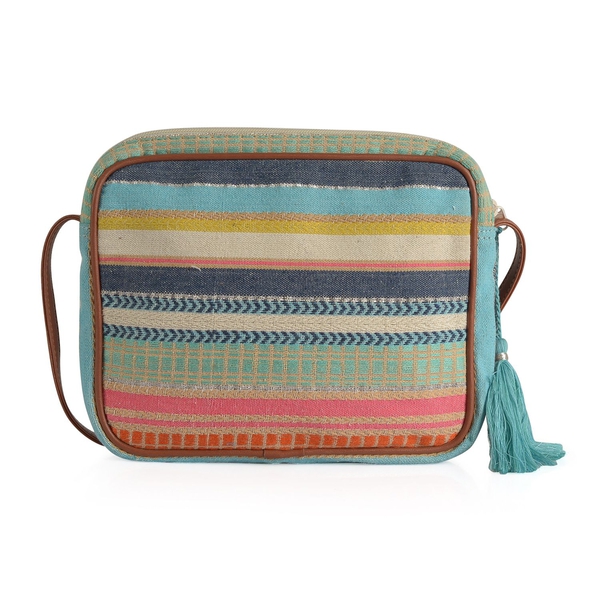 Red, Green and Multi Colour Stripe Pattern Crossbody Bag (Size 28x22x4.5 Cm)
