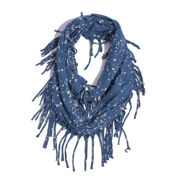 100% Cotton White and Blue Colour Printed Snood (Size 110x45 Cm)