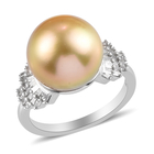 South Sea Pearl and Diamond Ring (Size R) in Platinum Overlay Sterling Silver