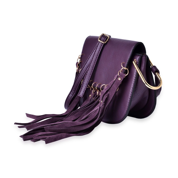 Purple Colour Crossbody Bag with Tassels and Adjustable Shoulder Strap (Size 20x17x8 Cm)