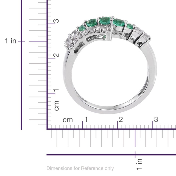 AA Boyaca Colombian Emerald (Rnd), Natural Cambodian Zircon Ring in Platinum Overlay Sterling Silver 0.750 Ct.