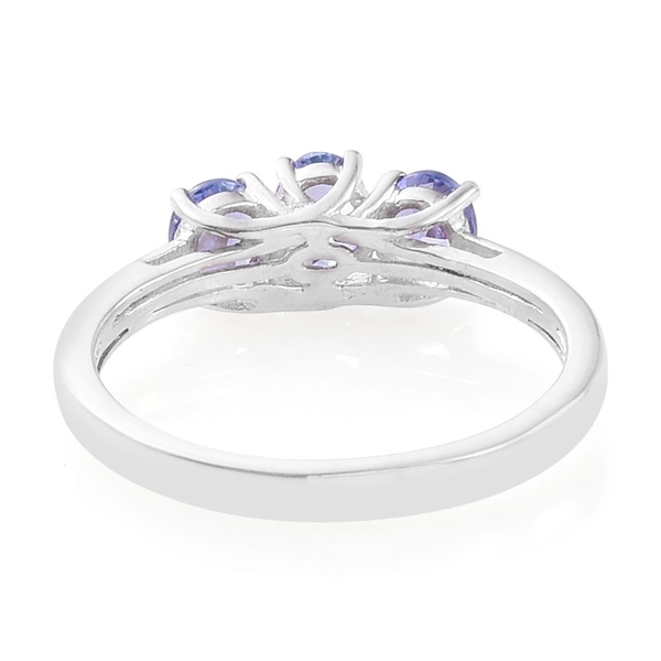 Tanzanite (Ovl) 3 Stone Ring in Platinum Overlay Sterling Silver 1.000 Ct.