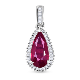 African Ruby (FF) and Diamond Pendant in Platinum Overlay Sterling Silver 3.12 Ct.