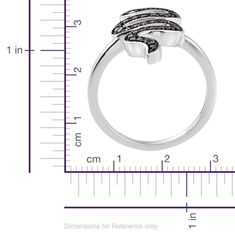 Black Diamond (Rnd), White Diamond Snake Ring in Platinum Overlay Sterling Silver