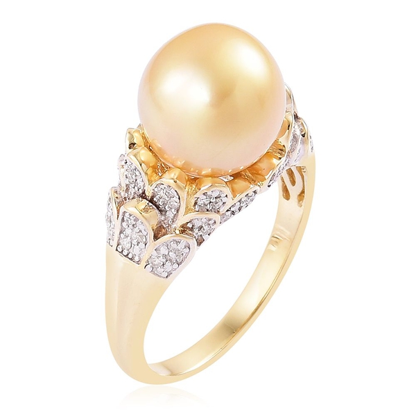 9K Y Gold Very Rare AAA South Sea Golden Pearl (Rnd 11.5-12 mm), Diamond (I3/G-H) Ring, Gold wt. 5.53 Gms