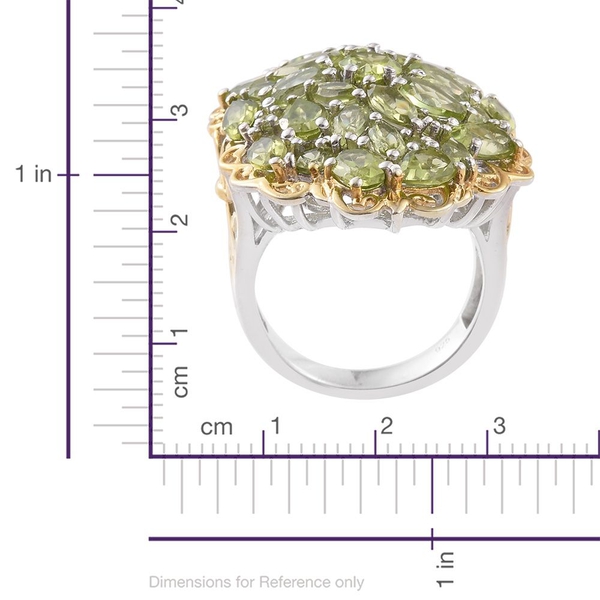 Cocktail Collection - Hebei Peridot (Ovl) Cluster Ring in Platinum and Yellow Gold Overlay Sterling Silver 10.750 Ct. Silver wt 9.25 Gms.