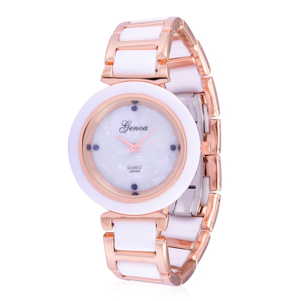 Blue Sapphire studded GENOA White Ceramic Japanese Movement Dial Water Resistant Watch in Rose Gold 