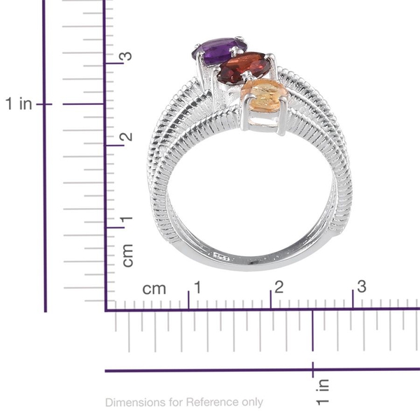 Mozambique Garnet (Ovl 1.00 Ct), Amethyst and Citrine Ring in Sterling Silver 2.250 Ct.