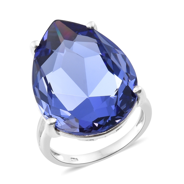 J Francis  - Tanzanite Colour Crystal (Pear 30x20 mm) Ring in Platinum Overlay Sterling Silver, Silv