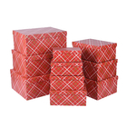 Set of 10 - Christmas Square Lattice Pattern Gift Boxes - Red