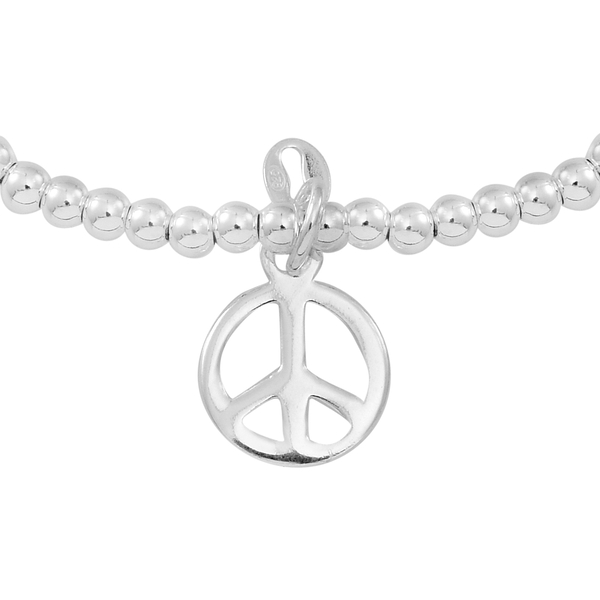 Designer Inspired Sterling Silver Peace Charm Stretchable Bracelet, Silver wt 3.74 Gms.