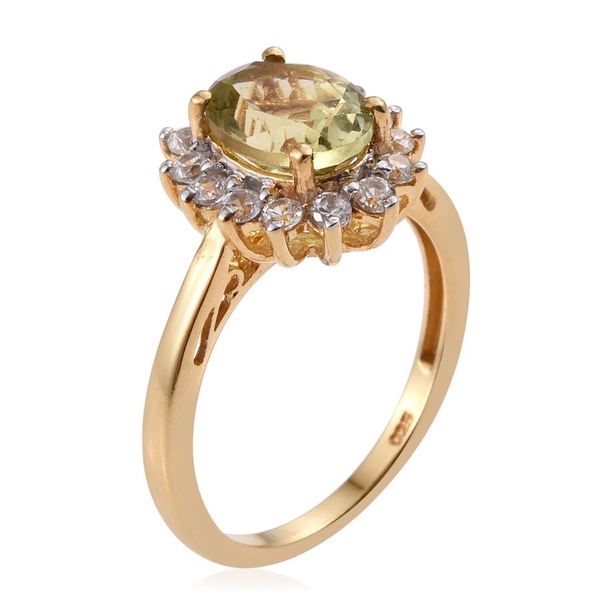 Natural Canary Apatite (Ovl 2.00 Ct), Natural Cambodian Zircon Ring in 14K Gold Overlay Sterling Silver 2.500 Ct.