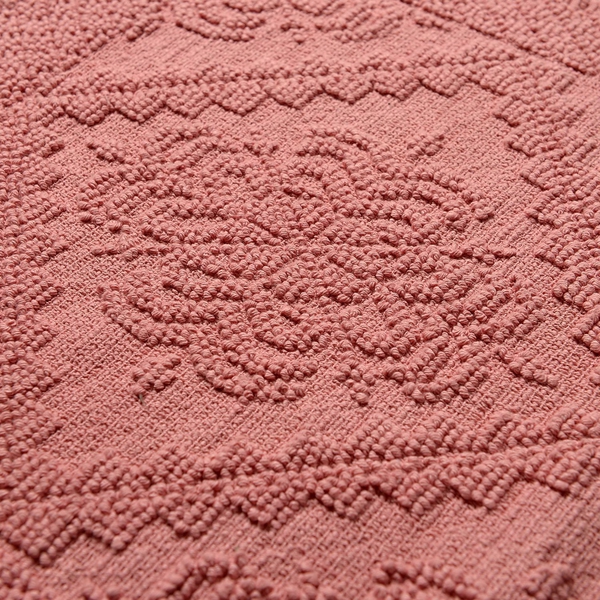 Bath Collection - 100% Cotton Pink Colour Geometrical Design Sculpted Bath Mat (Size 80X50 Cm)