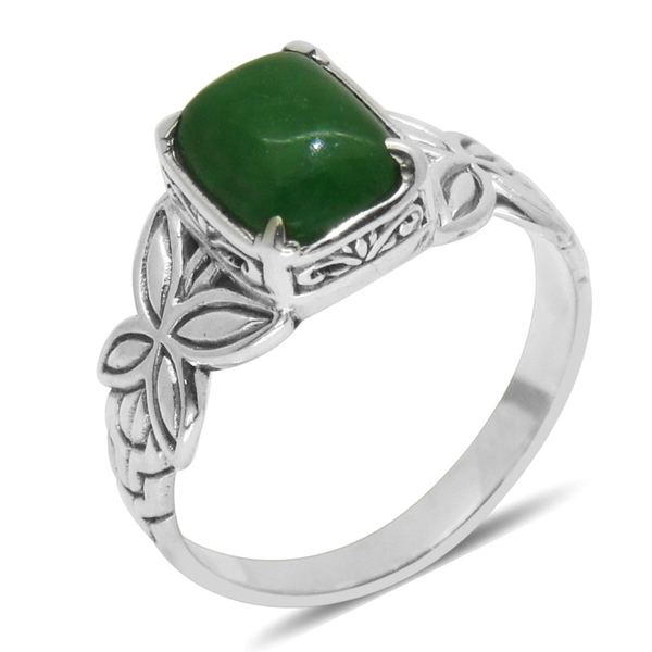 Royal Bali Collection Green Jade (Cush) Solitaire Ring in Sterling Silver 3.660 Ct.