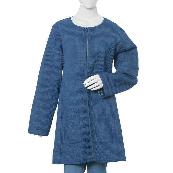 100% Cotton Blue Colour Quilted Reversible Jacket (Size 126x89 Cm, XL/XXL)