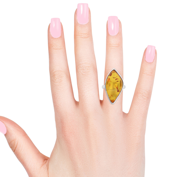 Baltic Amber (Rnd) Ring in Sterling Silver, Silver wt 6.00 Gms