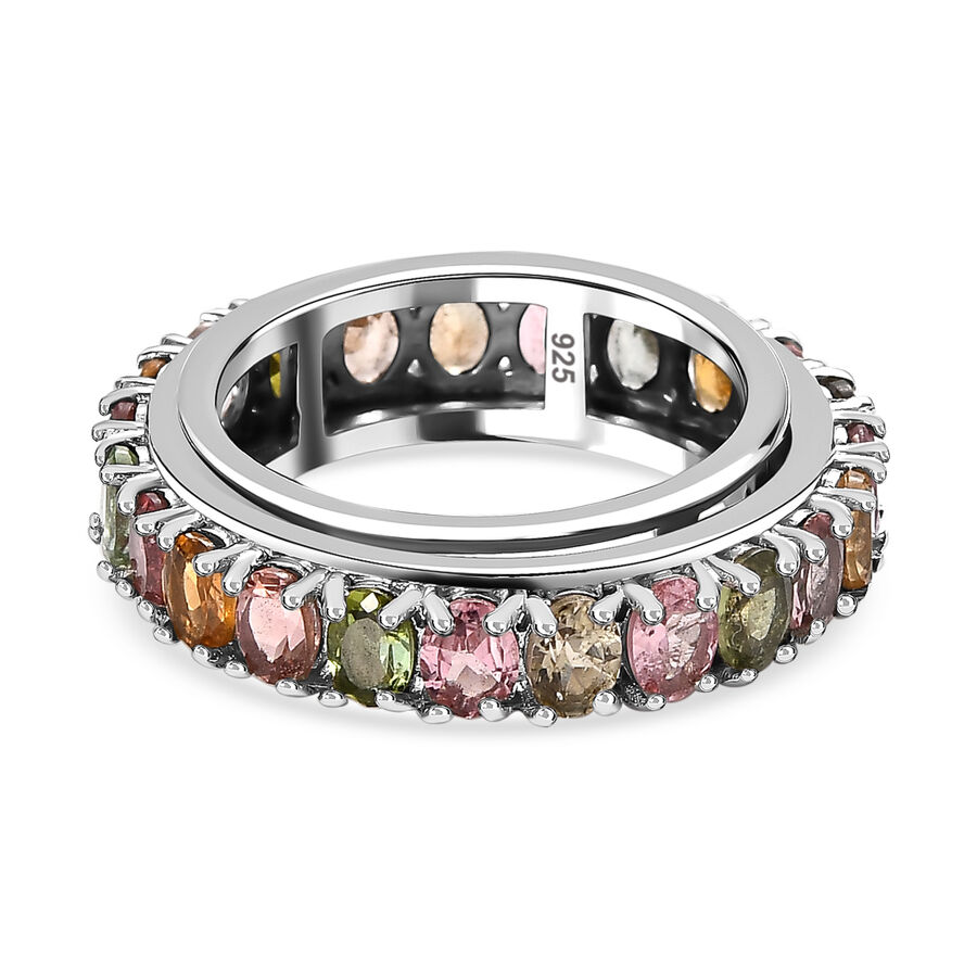 Multi-Tourmaline  Band Ring in Platinum Overlay Sterling Silver 4.60 ct  4.600  Ct.