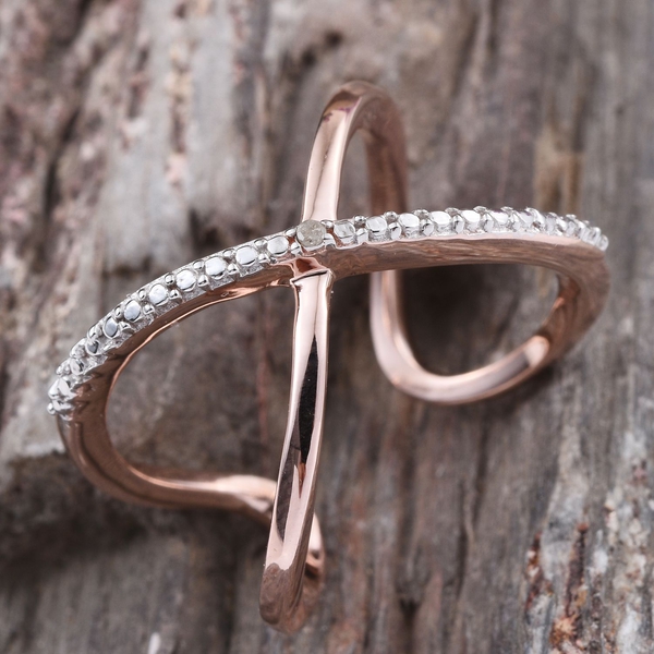 Diamond (Rnd) Criss Cross Ring in Rose Gold Overlay Sterling Silver