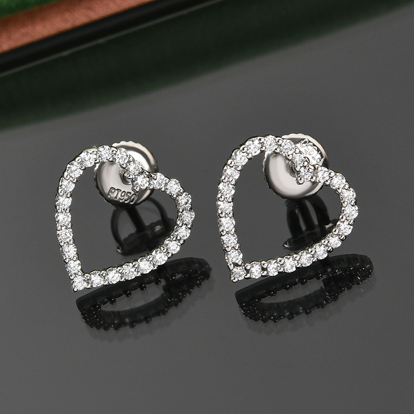 RHAPSODY 950 Platinum and IGI Certified Diamond (E-F/VS) Heart Earrings (with Screw Back) 0.50 Ct.