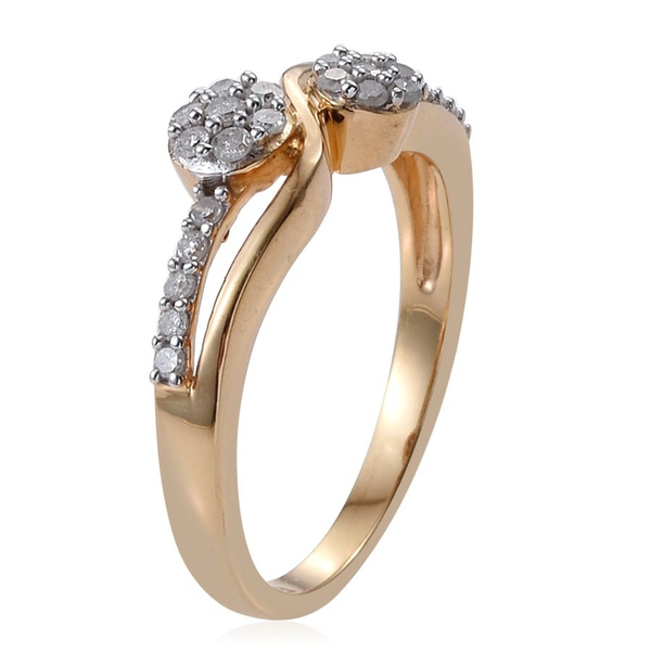 Diamond Twin Flower 0.33 Carat Promise Silver Ring in 14K Gold Overlay.