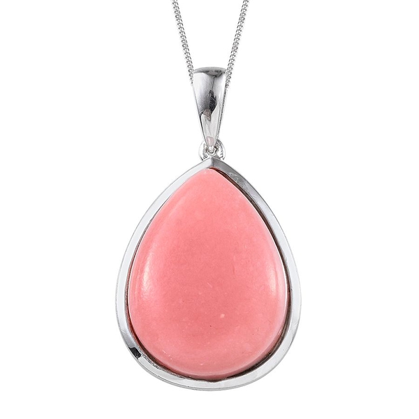 Peruvian Pink Opal (Pear) Solitaire Pendant With Chain in Platinum Overlay Sterling Silver 11.750 Ct