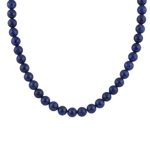 18 Inch Lapis Lazuli Beaded Necklace in Rhodium Plated Sterling Silver 250 Ct