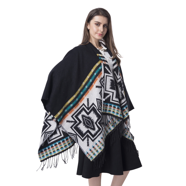 Black Colour Cross Pattern Blanket Kimono (Size 133x70 Cm)
